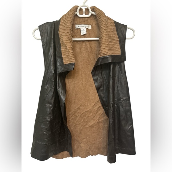 August Silk Vegan Leather & Knit Vest XL Brown Tan Open Front Sleeveless NWOT - Picture 1 of 5